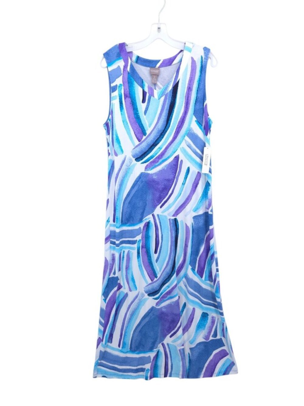 Chico's Sleeveless Maxi Dress 2X V Neck Blue Purple Coastal Beach Lightweight